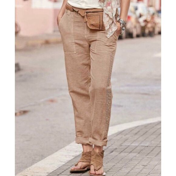 Sundance Women's Linen Blend Organia Lace Pants Dust Pink  size 10 Rosedust Boho - Picture 1 of 9